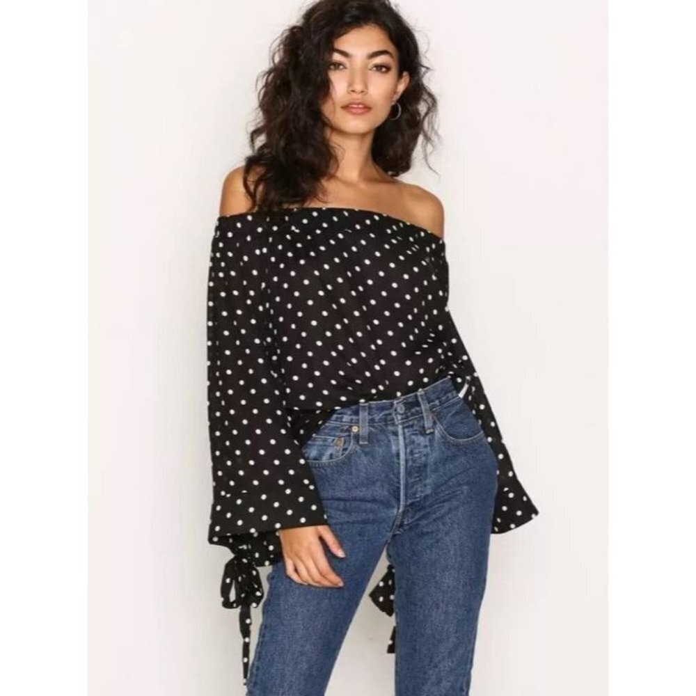 One Teaspoon Black Polka Dot Off-Shoulder Blouse